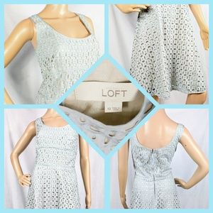 LOFT Light Blue Embroidered Sleeveless Aline Dress